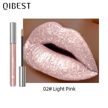 QIBEST 6 צבעים מתכתיים נוצצים יהלום שפתון נוזלי עמיד לאורך זמן פנינה מבריק שפתון נשים מקסימות שפתיים איפור