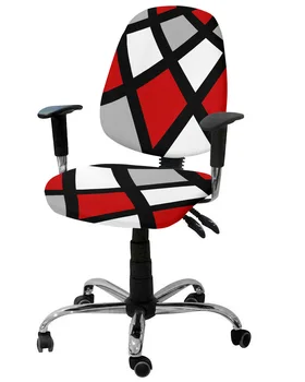 אדום שחור אפור גיאומטרי מרובע אלסטי כורסה כיסא המחשב לכסות למתוח נשלף כיסא משרדי לכיסוי פיצול מושב מכסה