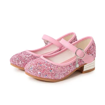 נעליים עם עקבים גבוהים עבור בנות חדשה ארבע עונות ילדים נעלי ילדים יחיד נצנצים נעלי הנסיכה תלמידים ריקוד נעליים מסיבה